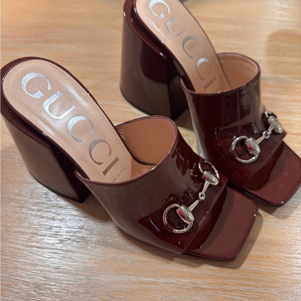 Gucci Women's Burgundy Patent Leather Mules